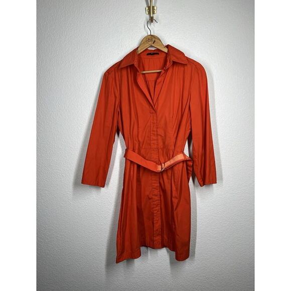 Hugo Boss Dashina 3 Shirt Dress Size 8 Orange Belted - Picture 1 of 5
